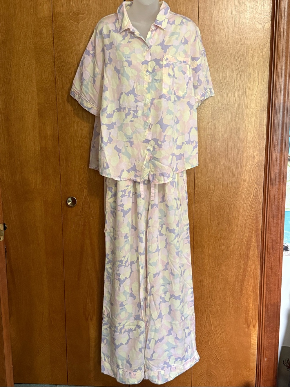 stars above Pastel Floral Long Sleeve Lounge Dress in Lavender & Cream XL